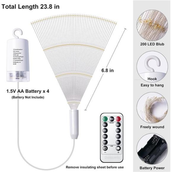 Firework Lights 200 LED Copper Wire Starburst Light, 8 Modes Battery Operated - Picture 5 of 6